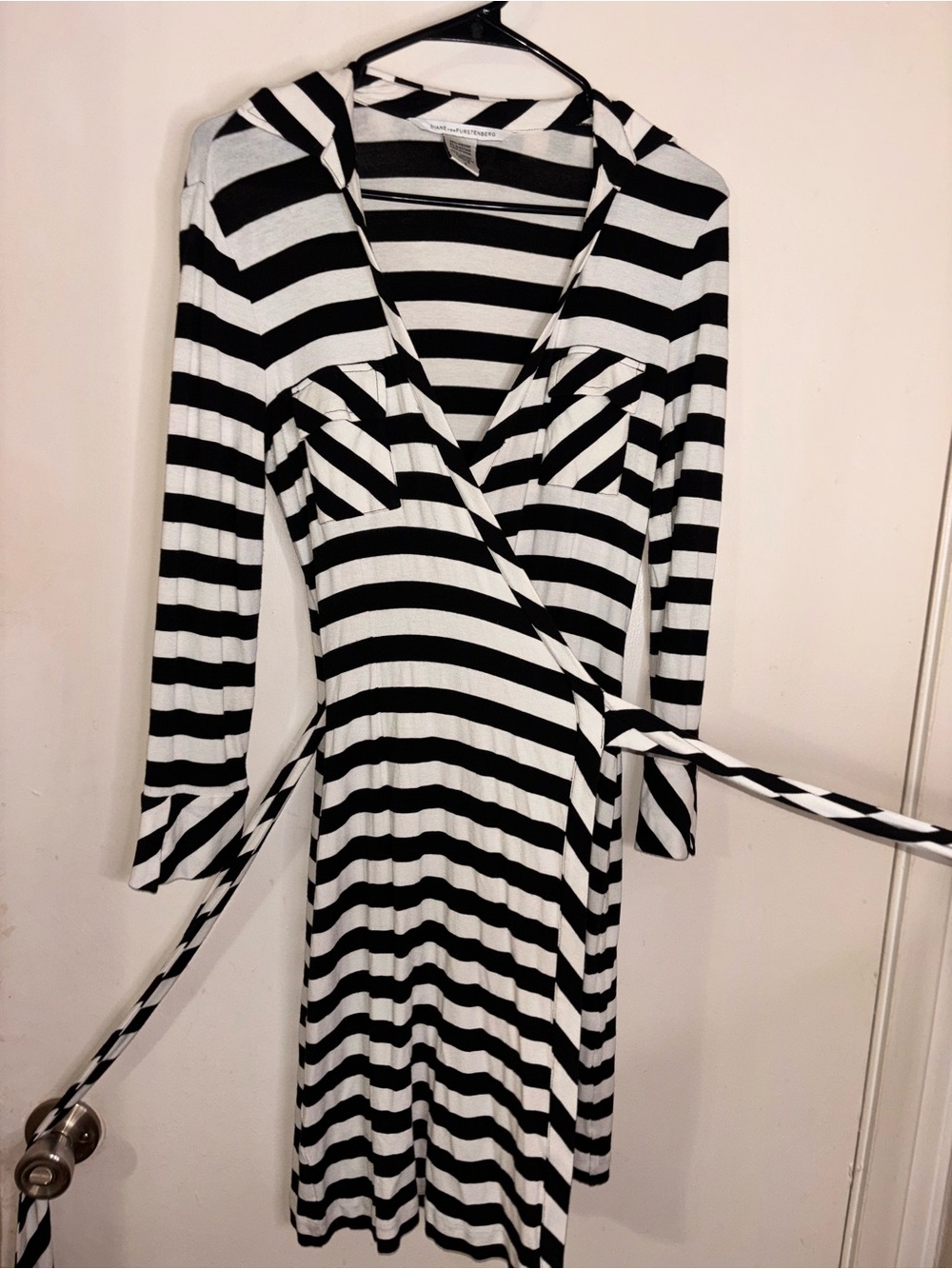 Diane Von Furstenberg Black and White Striped Wrap Dress